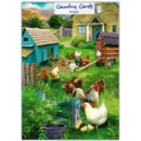 GREETING CARDS,Birthday 6's Chickens in a Garden