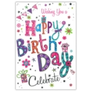 BIRTHDAY CARDS,6's Floral Text