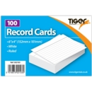 RECORD CARDS,Ruled White 6x4in/150x100mm 100's
