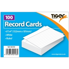 RECORD CARDS,Ruled White 6x4in/150x100mm 100's
