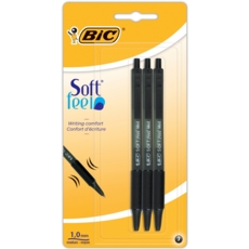 BALL PEN,Soft Feel Clic Grip Black 3's I/cd (Bic)