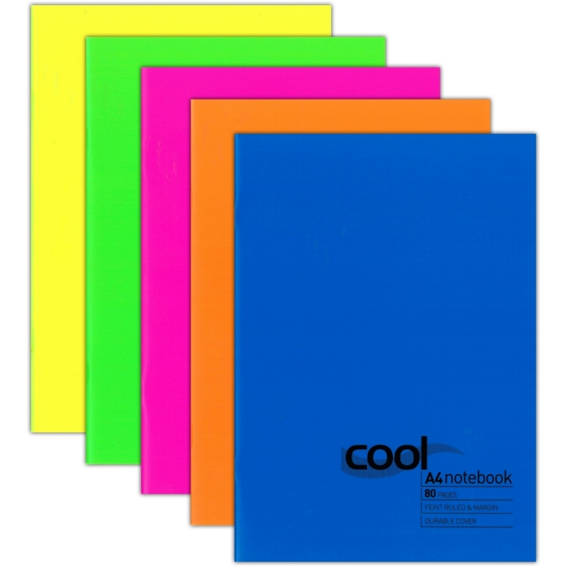 NOTEBOOK,Cool Polyprop A4 80pg Asst.Neon Cols