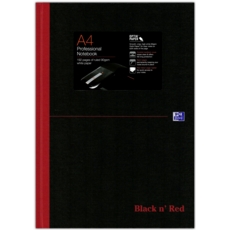 NOTEBOOK,Black N'Red Hardback A4 Feint 192pg