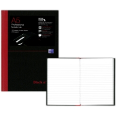 NOTEBOOK,Black N'Red Hardback A5 Feint 192pg