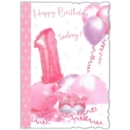 GREETING CARDS,Age 1 Female 6's Pink Balloons & Streamers