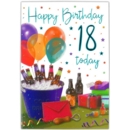 GREETING CARDS,Age 18 Male 6's Beer, Presents & Balloons