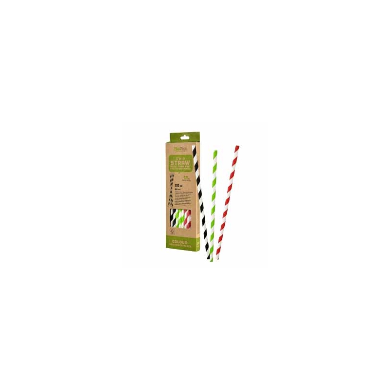 DRINKING STRAWS,BIO PAPER, Mixed  20cm 20