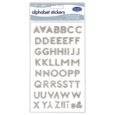 LABELS, 17mm Letters,3D S/adh. Glitter Silver H/pk       C907