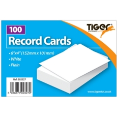 RECORD CARDS,Plain White 6x4in/152 x100mm 100's