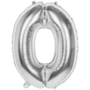 BALLOONS,Number 0 Silver 34" Helium Foil