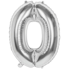 BALLOONS,Number 0 Silver 34" Helium Foil