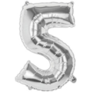 BALLOONS,Number 5 Silver 34" Helium Foil