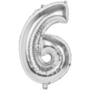 BALLOONS,Number 6 Silver 34" Helium Foil