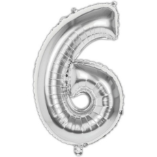 BALLOONS,Number 6 Silver 34" Helium Foil
