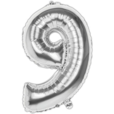 BALLOONS,Number 9 Silver 34" Helium Foil