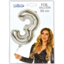 BALLOONS,Number 3 Silver 34" Helium Foil