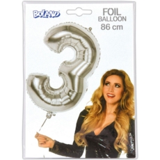 BALLOONS,Number 3 Silver 34" Helium Foil