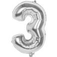 BALLOONS,Number 3 Silver 34" Helium Foil