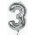 BALLOONS,Number 3 Silver 34" Helium Foil
