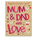 GREETING CARDS,Mum & Dad Anni. 6's Hearts & Butterflies