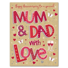 GREETING CARDS,Mum & Dad Anni. 6's Hearts & Butterflies