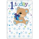 GREETING CARDS,Age 1 Male 6's Teddy Bear with Present