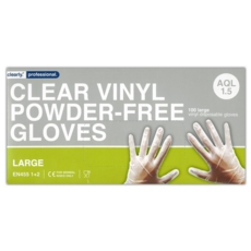 GLOVES,Clear Vinyl Powder Free Large In Box of 100's