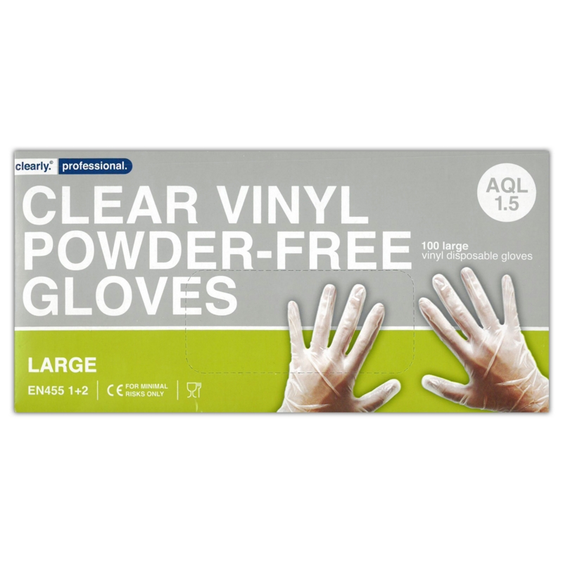 GLOVES,Clear Vinyl Powder Free Large In Box of 100