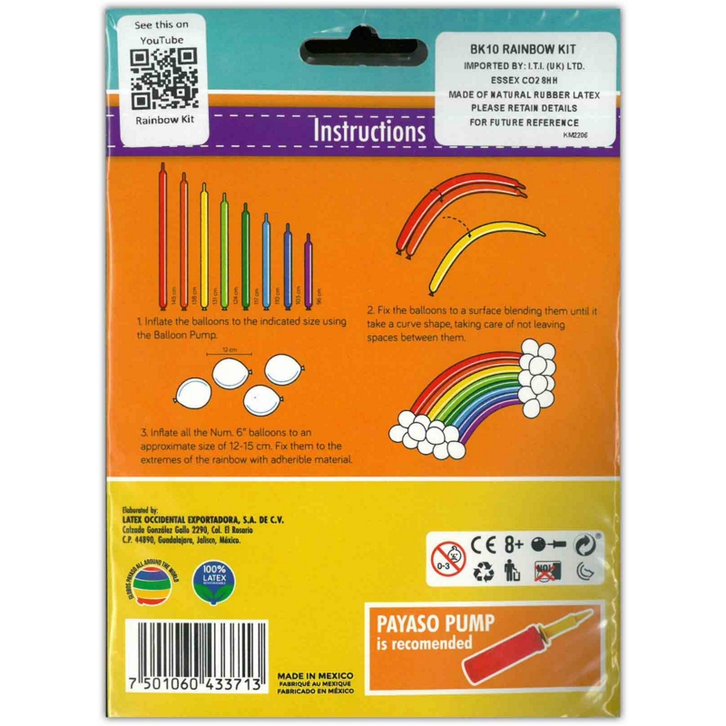 BALLOON KIT, Rainbow,8x152cm & 22x15cm Balloons  H/pk