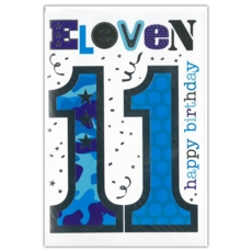 AGE 11 CARDS,Male 6's Text, Stars & Streamers