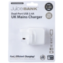 CHARGER,UK Mains,Dual Port USB 2.4A H/pk