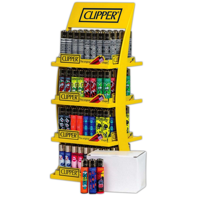 CLIPPER LIGHTERS, 4 Teir Stand 160+20 F.O.C. Asst Des.