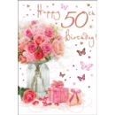 GREETING CARDS,Age 50 Female 6's Vase of Roses