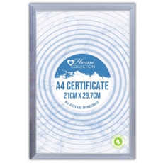 PHOTO FRAME,A4 Certificate Sq. Silver Frame, Glass Insert