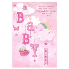 GREETING CARDS,Baby Girl 6's Clouds & Rainbow