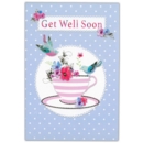 GREETING CARDS,Get Well 6's Tea Cup, Floral & Birds