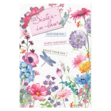 BIRTHDAY CARDS,Sister in Law 6's Dragonflies & Flowers