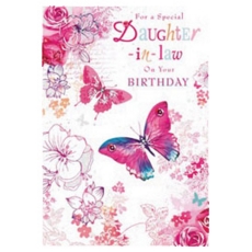BIRTHDAY CARDS,Daught. in Law 6's Floral Butterflies