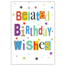 BELATED BIRTHDAY CARD, 6's Stars Text