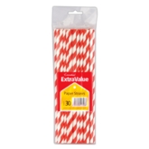 DRINKING STRAWS,Striped, Paper, Red & White 30