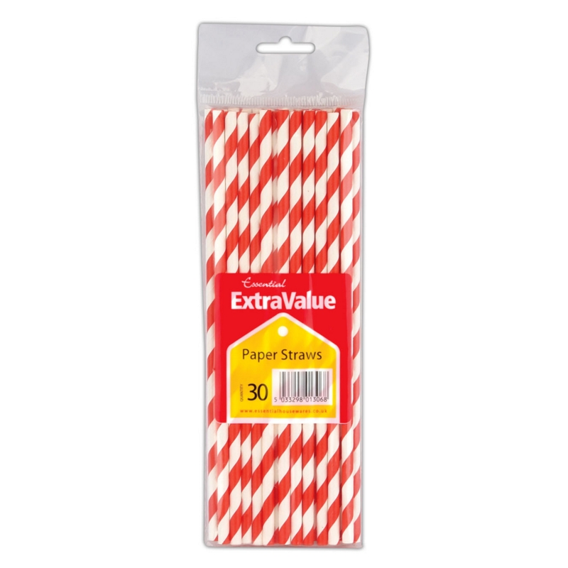 DRINKING STRAWS,Striped, Paper, Red & White 30