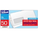 ENVELOPES,S/Seal White DL Window 50's Real Value