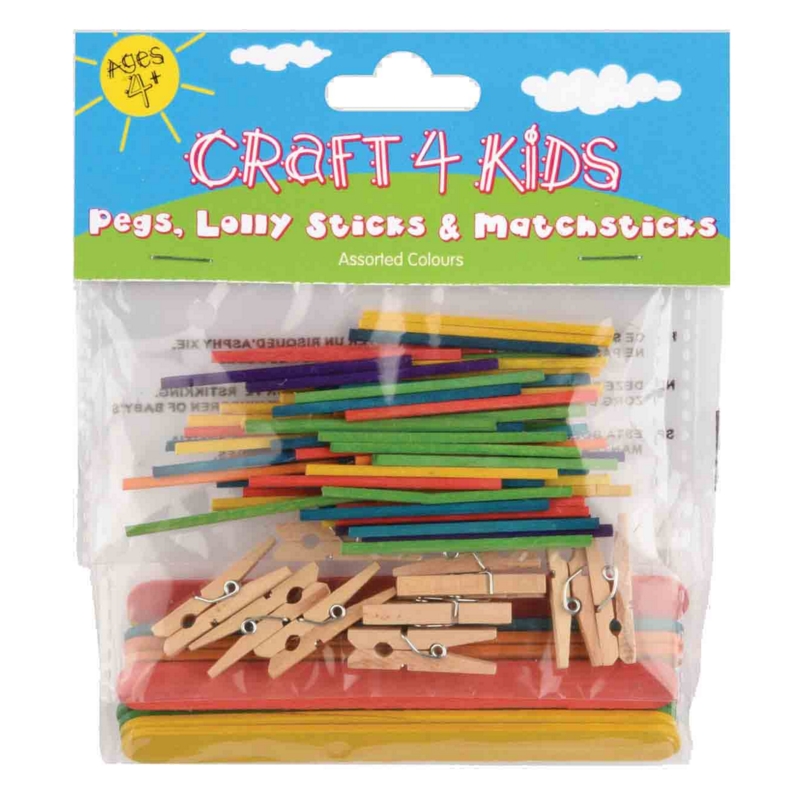 CRAFT 4 KIDS,Pegs, Lollies & Matchsticks Assorted H/pk CK05