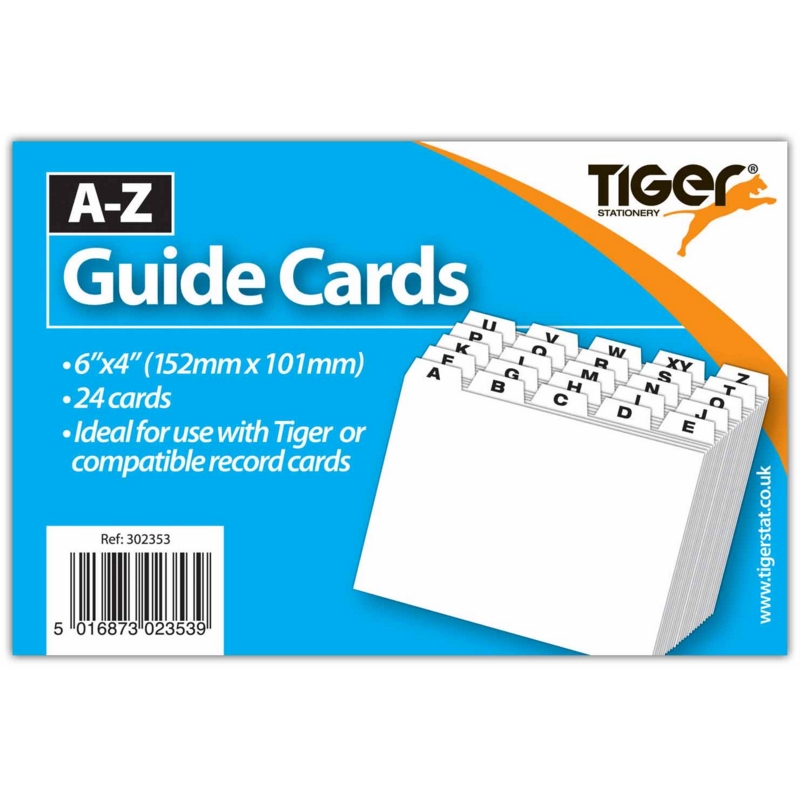 GUIDE CARDS,A-Z White 6x4in /150x100mm 24