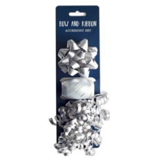 RIBBON & BOW SET,Silver (3 Piece)