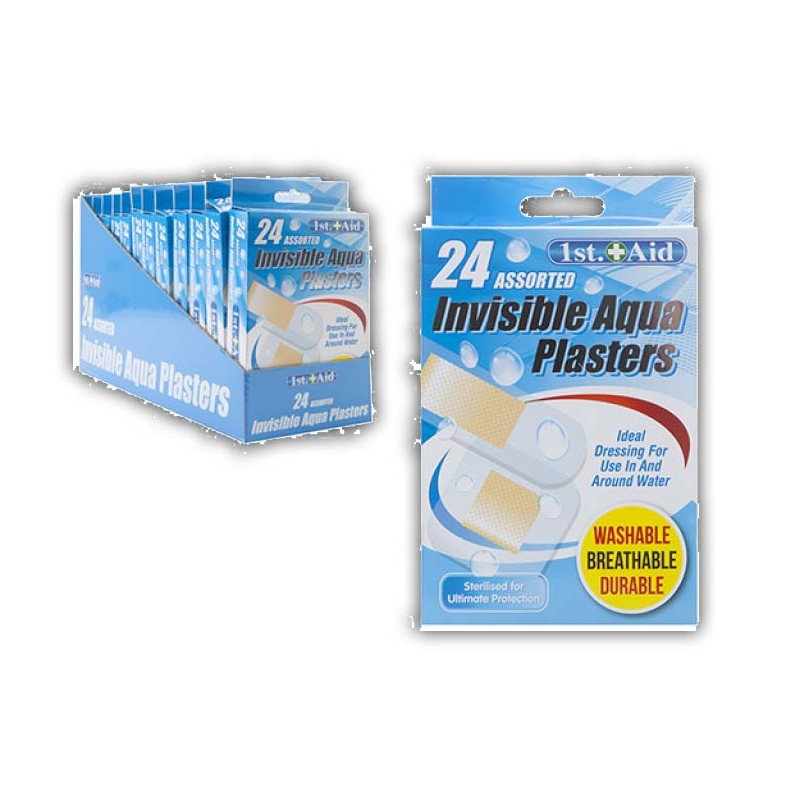 Wholesale Stationers -PLASTERS INVISIBLE AQUA 24's Size: Assorted