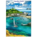 GREETING CARDS,Birthday 6's Coastal Scene, Harbour, Yacht
