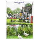 GREETING CARDS,Birthday 6's Village Scene, Pub,Pond,Geese