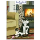 GREETING CARDS,Birthday 6's Cat with Kitten, Lounge Fire