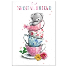 FOR A FRIEND CARDS, 6's Teddy in Tea Cups